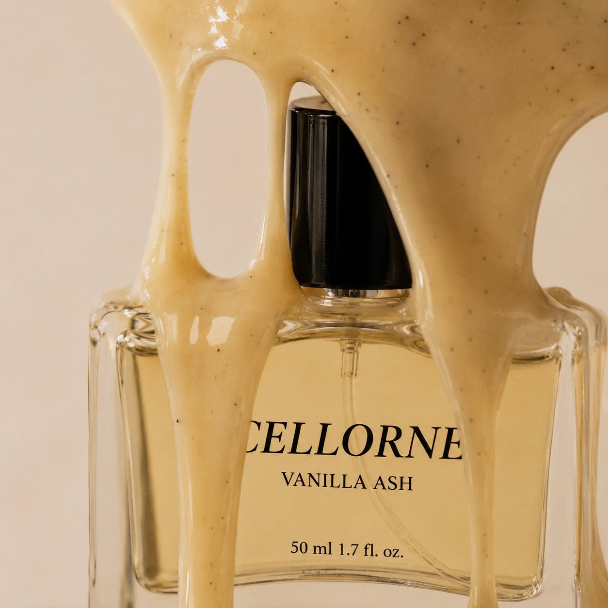 Vanilla Ash bottle with warm vanilla texture